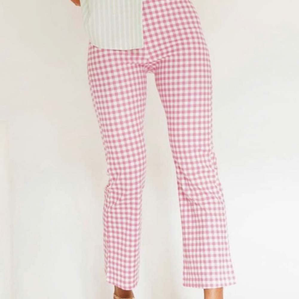 Pink Checkered Cropped Pants